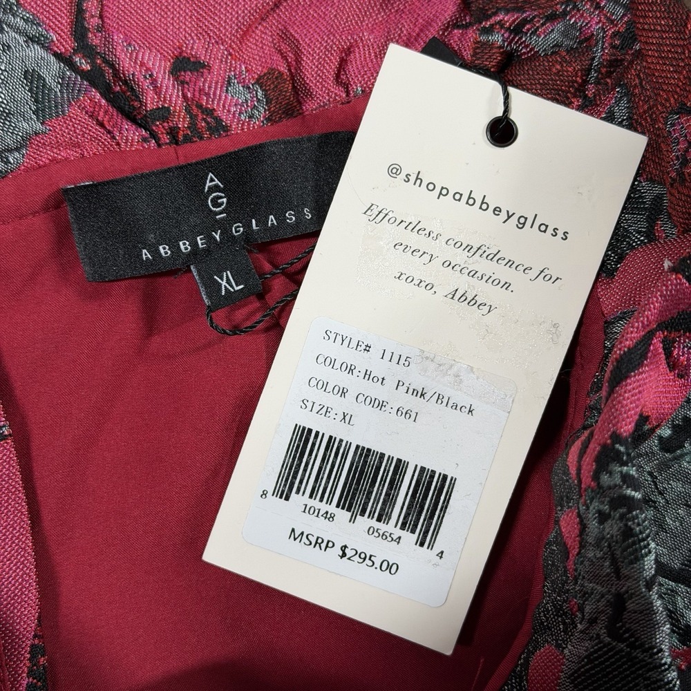 Abbey Glass Women's Size XL Pink Black Floral Jacquard Camille Gown Dress - Picture 7 of 11